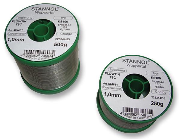 574612 SOLDER WIRE, KS100, 0.7MM, 250G STANNOL