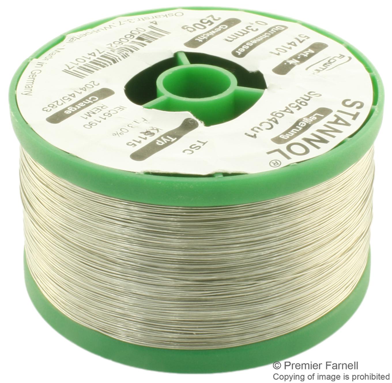 574101 SOLDER WIRE, KS115, 0.3MM, 250G STANNOL