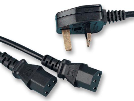 PE00063 LEAD, UK PLUG TO 2 X IEC, BLACK, 5M PRO ELEC