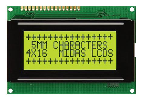 MC41605A6WK-SPTLY-V2 DISPLAY, ALPHANUMERIC, 16X4, YELLOW/GRN MIDAS