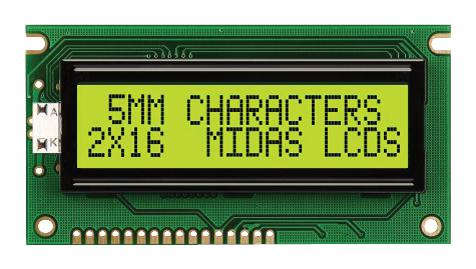 MC21605A6W-SPR-V2 DISPLAY, ALPHANUMERIC, 16X2, NOBACKLIGHT MIDAS