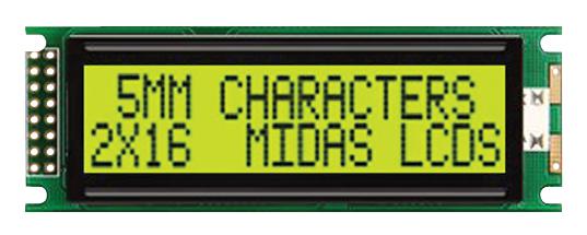 MC21605DA6W-SPTLY-V2 DISPLAY, ALPHANUMERIC, 16X2, YELLOW/GRN MIDAS