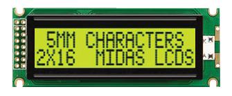 MC21605J6W-SPR-V2 DISPLAY, ALPHANUMERIC, 16X2, NOBACKLIGHT MIDAS