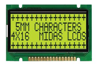 MC41605B6W-SPTLY-V2 DISPLAY, ALPHANUMERIC, 16X4, YELLOW/GRN MIDAS