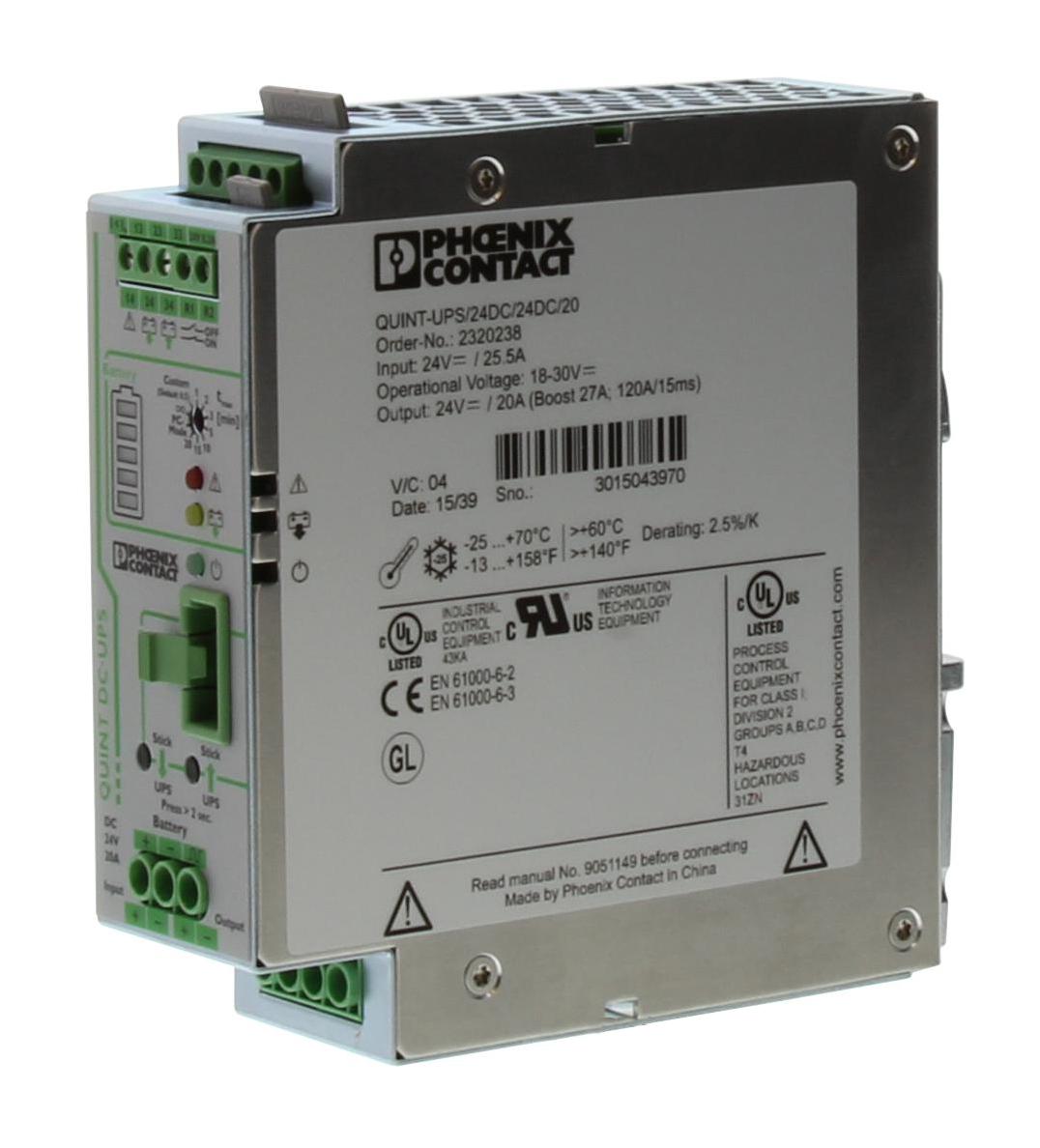 QUINT-UPS 24DC/24DC/20 PSU, DIN RAIL, 24V, 20A PHOENIX CONTACT
