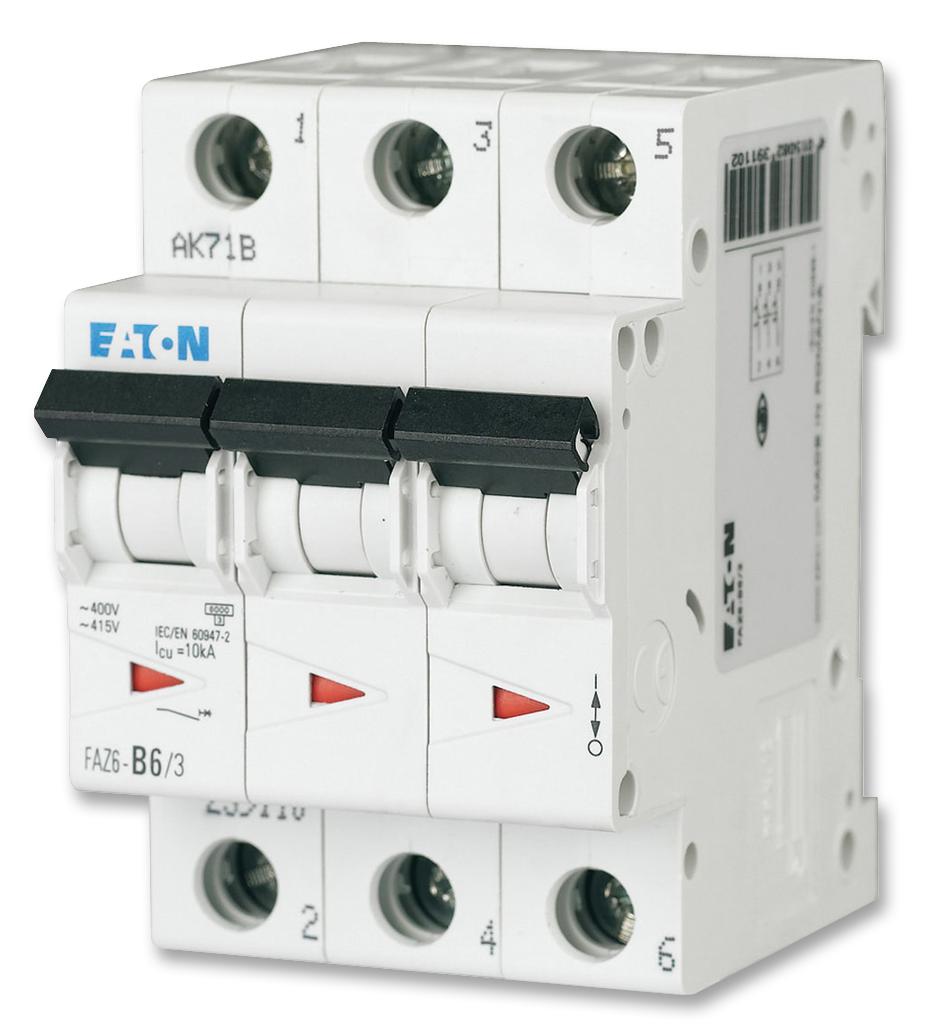 FAZ6-B6/3 MINIATURE CKT BREAKER, 3P, 6A, 400VAC EATON MOELLER