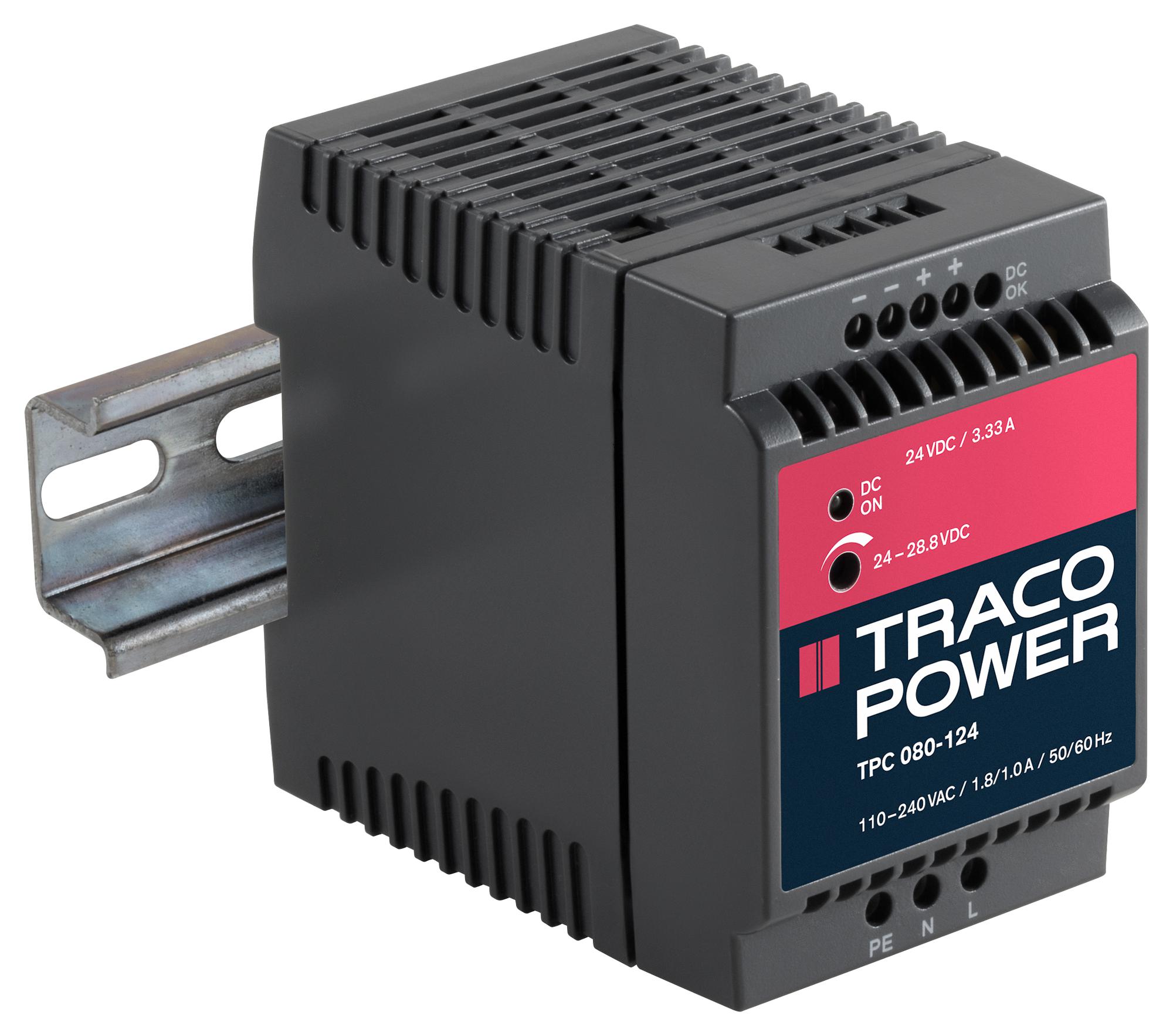 TPC 080-124 POWER SUPPLY, AC/DC, 3.3A, 24V, 80W TRACO POWER