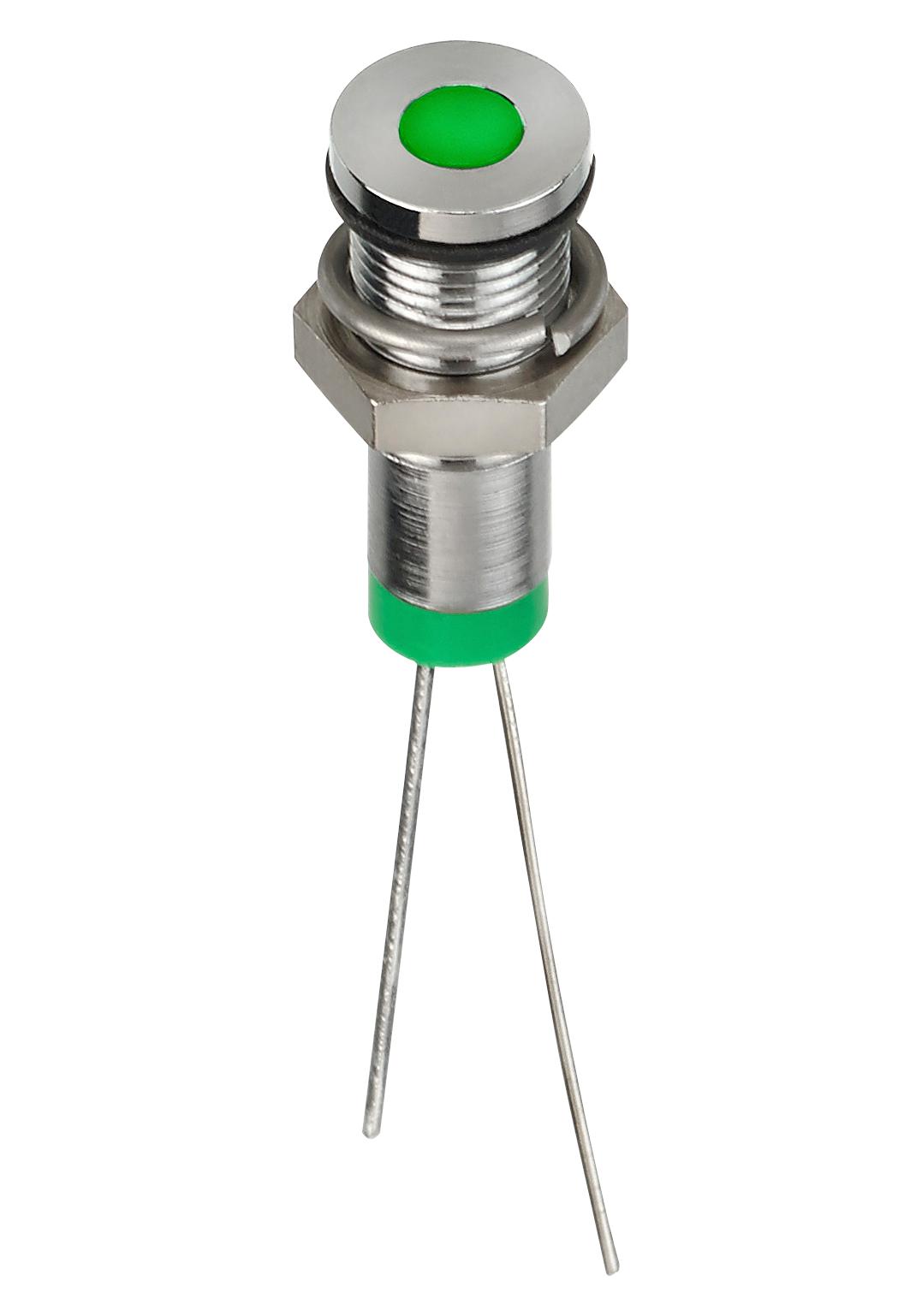 Q6F6CXXG02E LED INDICATOR, PANEL, 6MM, GREEN, 2VDC APEM