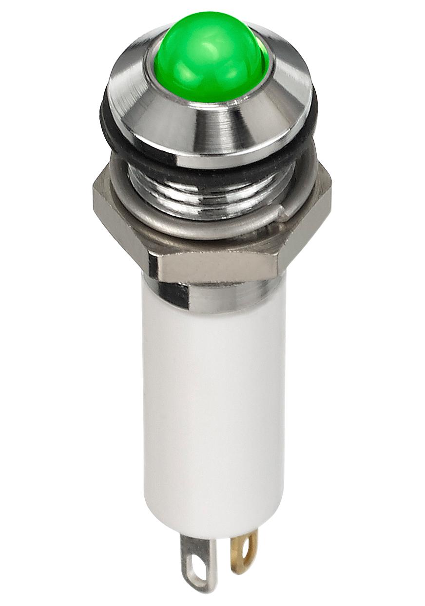 Q8P1CZZRYG24E LED IND, 8MM PROM, CHROME, 24V TRI,IP67 APEM