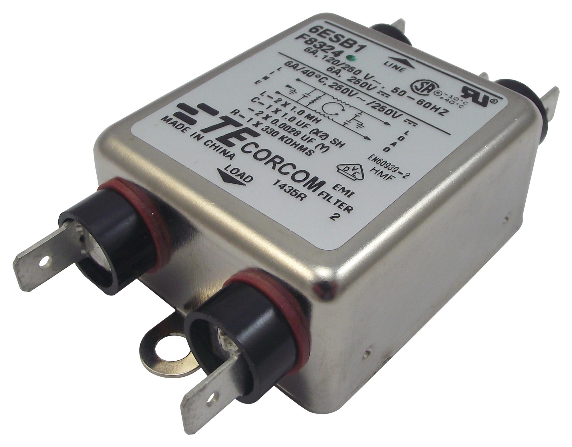 6VSB1 POWER LINE FILTER, EMI/RFI, 6A, 1250UA CORCOM - TE CONNECTIVITY