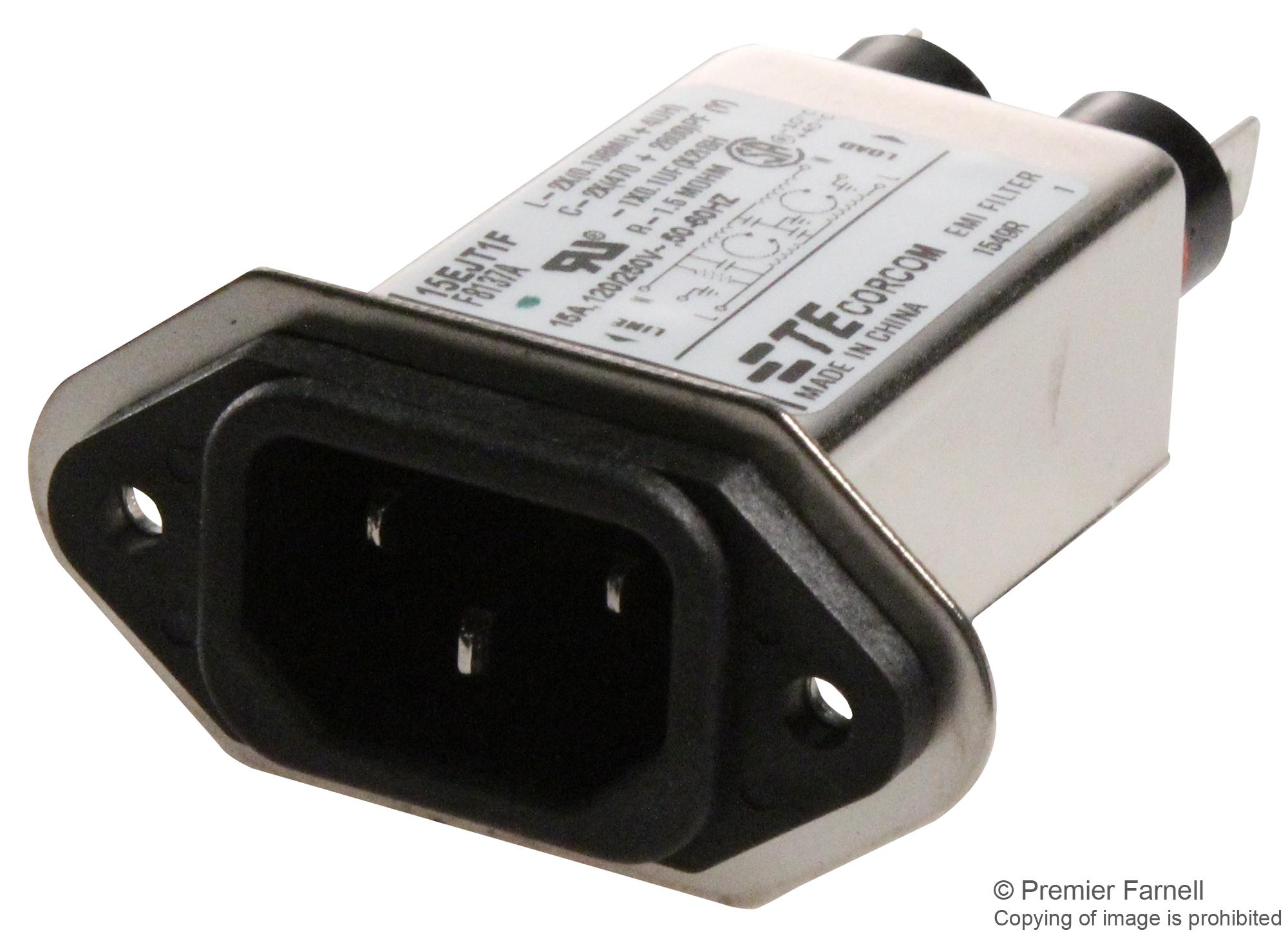 15EJT1F POWER LINE FILTER, 15A, 430UA, 250VAC CORCOM - TE CONNECTIVITY