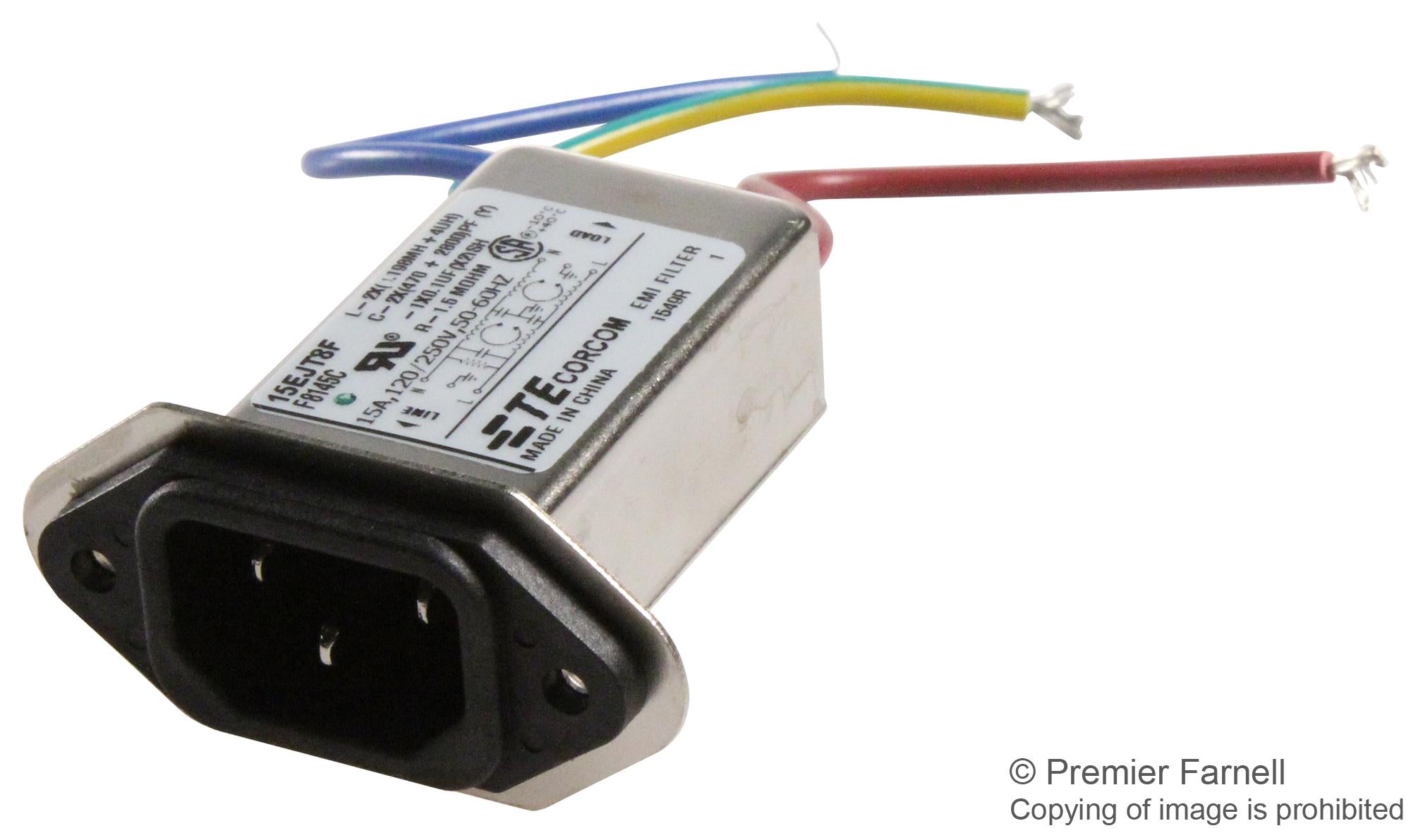 15EJT8F POWER LINE FILTER, 15A, 430UA, 250VAC CORCOM - TE CONNECTIVITY