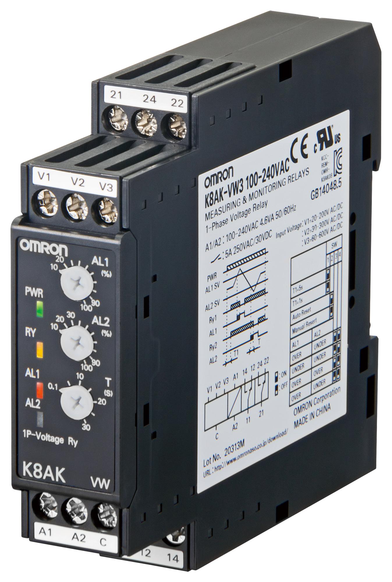 K8AKVS3100240VAC VOLTAGE MONITORING RELAY, 100-240VAC OMRON