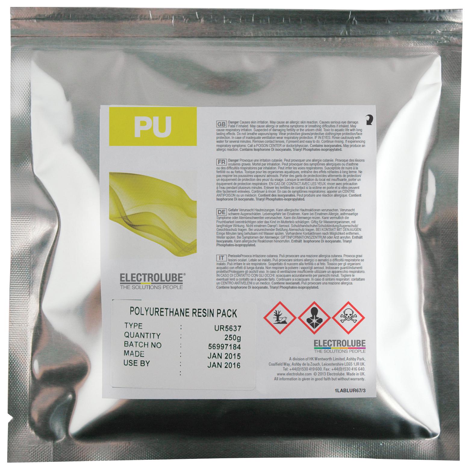 UR5637RP250G POLYURETHANE RESIN, WHITE, PACKET, 250G ELECTROLUBE