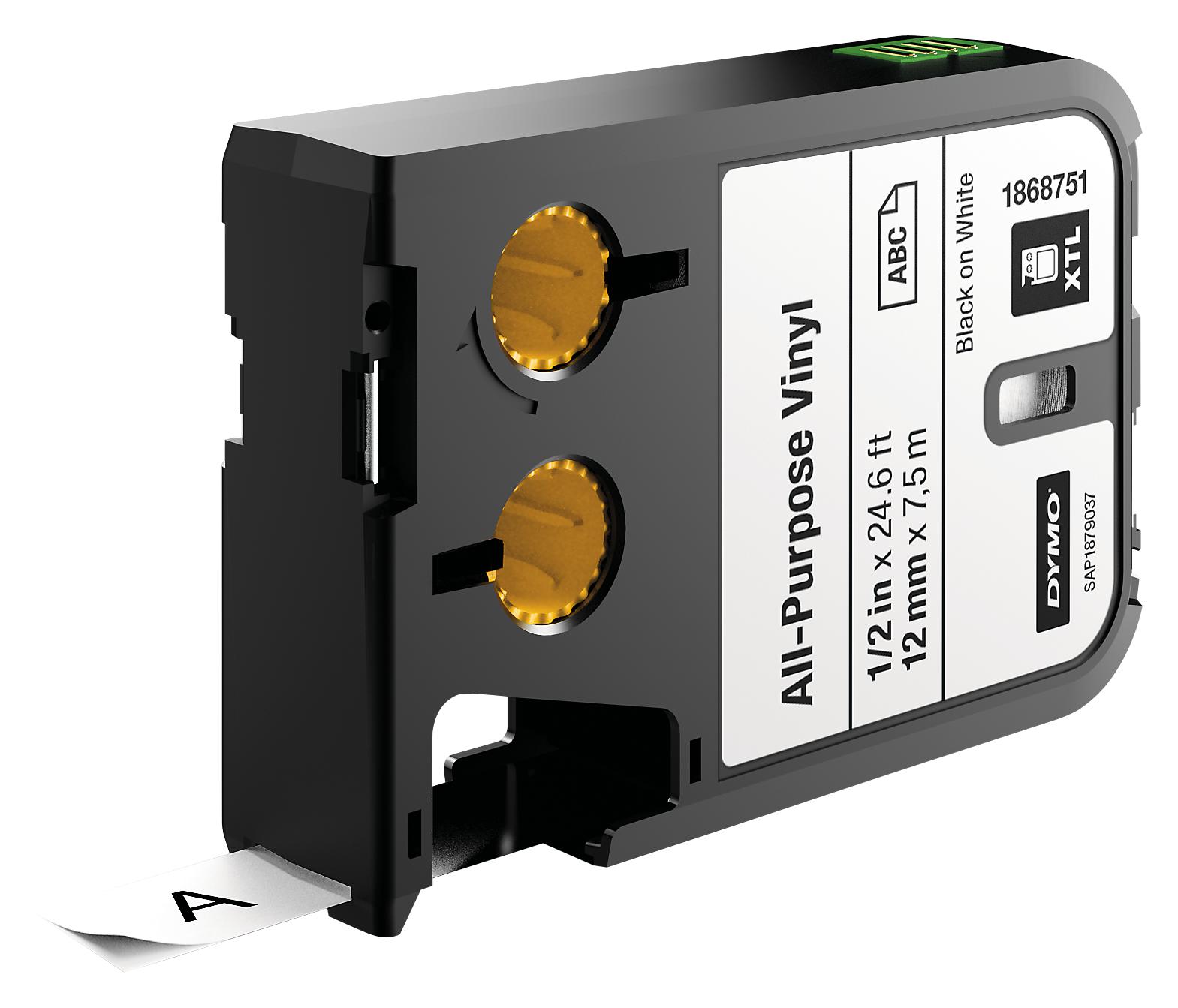 1868751 LABEL TAPE, 0.47" X 22.9FT, BLACK/WHITE DYMO