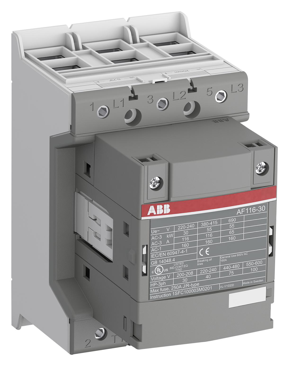 AF116-30-11-13 CONTACTOR, 3PST-NO, 690V, DINRAIL ABB
