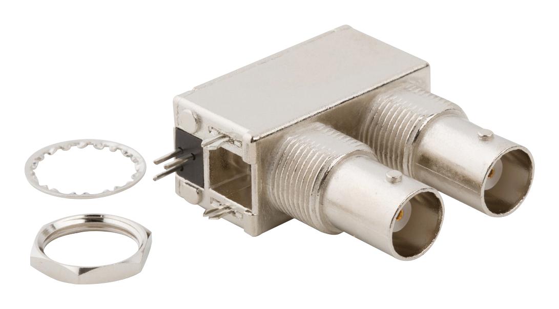 031-6590 RF COAX, BNC, R/A DUAL JACK, 50 OHM, PCB AMPHENOL RF