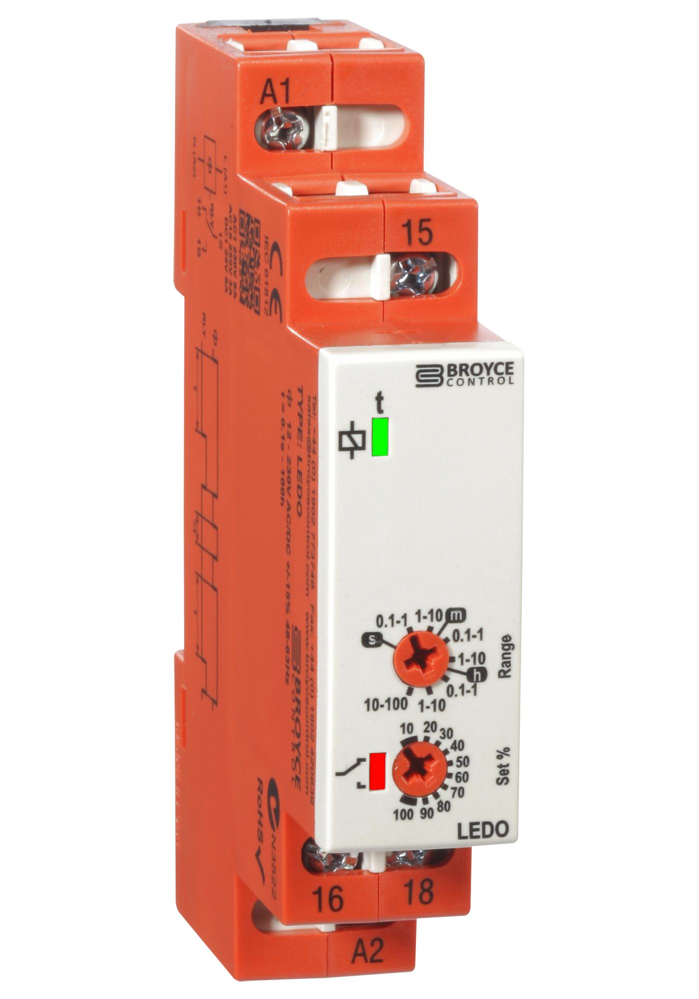 LEDO 12-230V AC/DC DELAY-ON-OPERATE TIMER, 0.1S-100H, SPDT BROYCE CONTROL