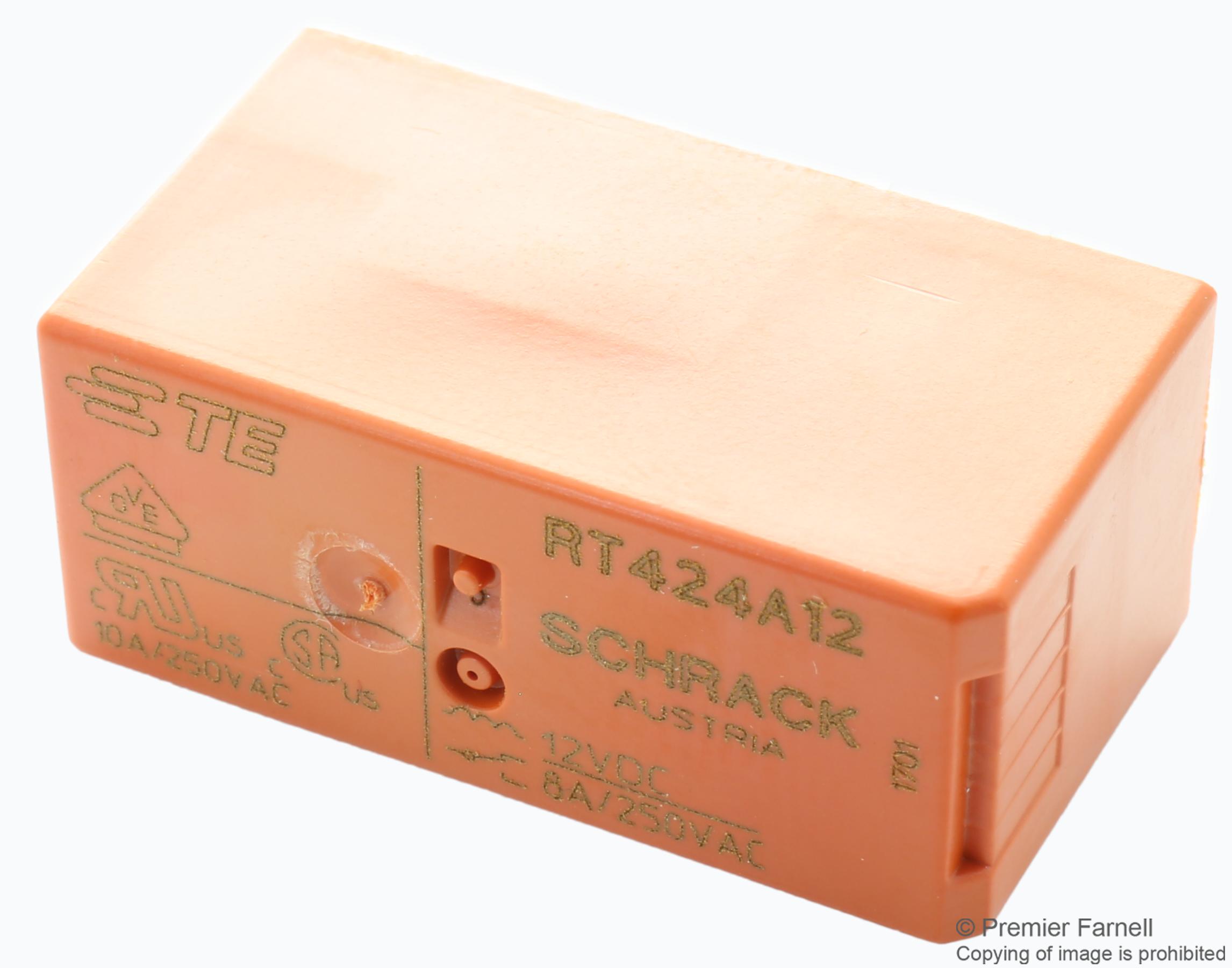 RT424A12 POWER RELAY, DPDT, 10A, 250VAC, TH SCHRACK - TE CONNECTIVITY