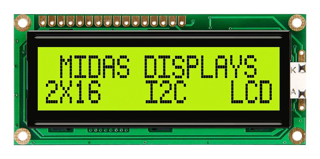 MC21605C6W-SPTLYI-V2 DISPLAY, ALPHANUMERIC, 16X2, YEL/GRN MIDAS