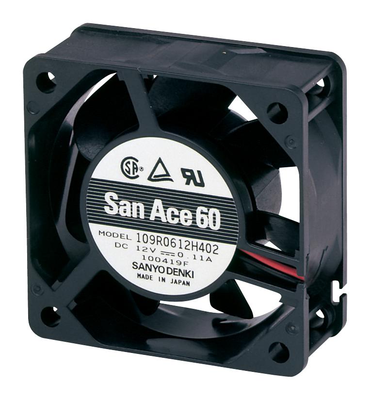 109R0612J401 AXIAL FAN, 60MM, 12VDC, 37.1CFM, 44DBA SANYO DENKI