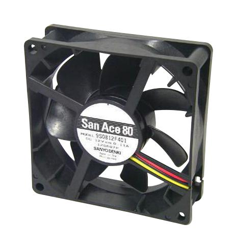 9S0812L401 AXIAL FAN, 80MM, 12VDC, 23.3CFM, 16DBA SANYO DENKI