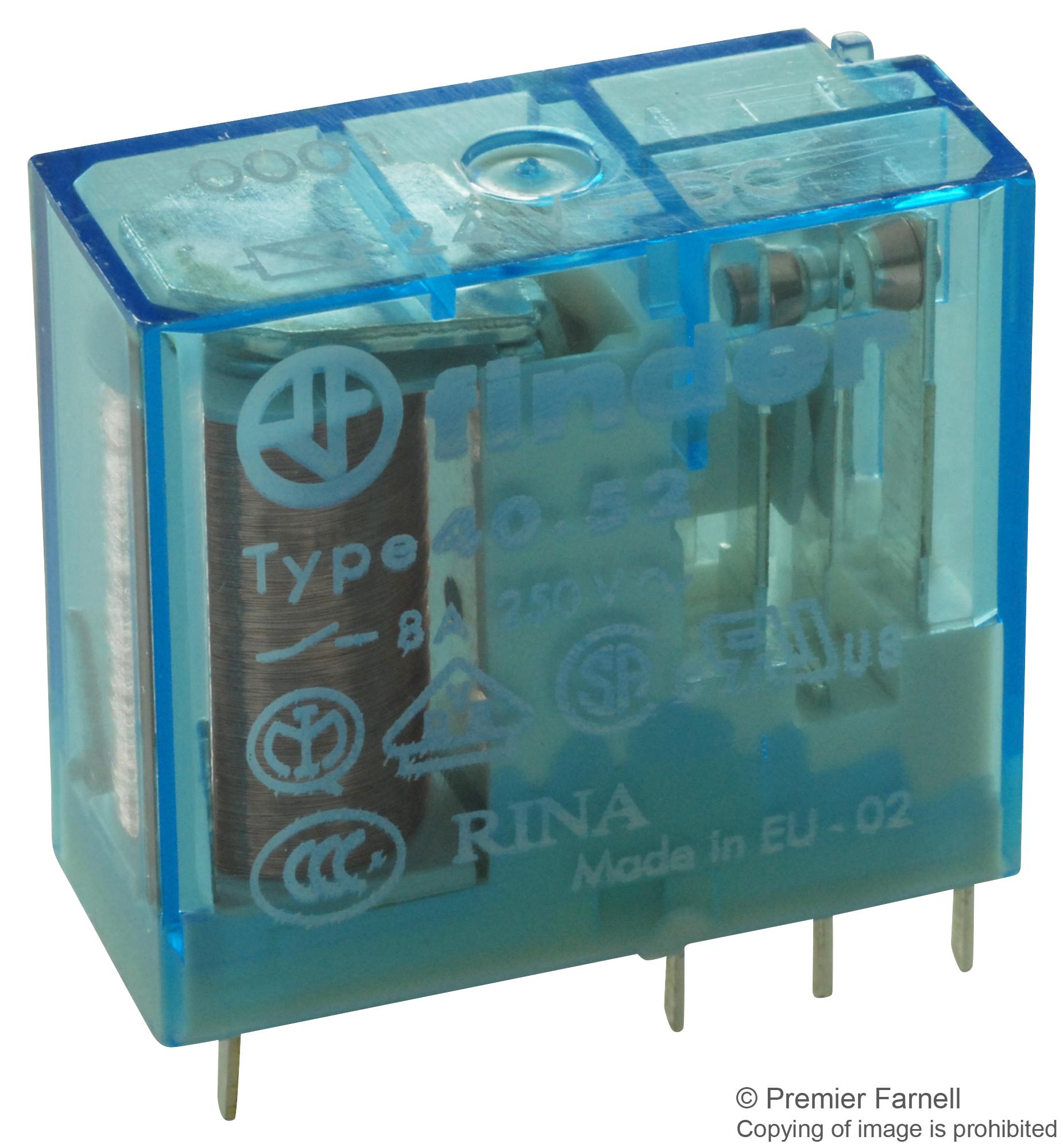 40.52.9.024.0001 RELAY, DPDT, 24VDC, 8A, TH FINDER