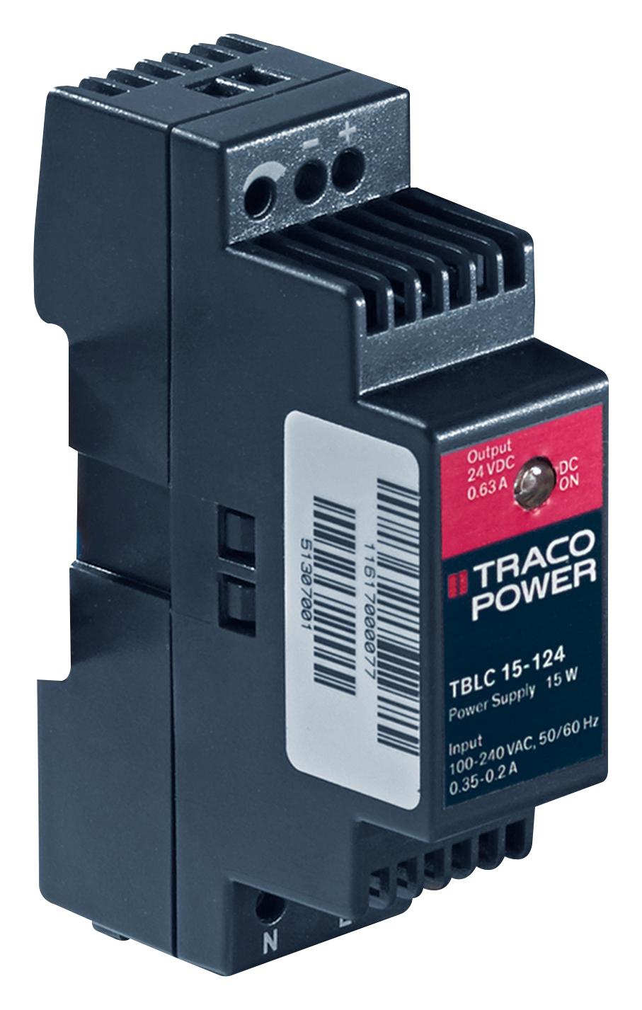 TBLC 15-124 POWER SUPPLY, AC-DC, 24V, 0.63A TRACO POWER