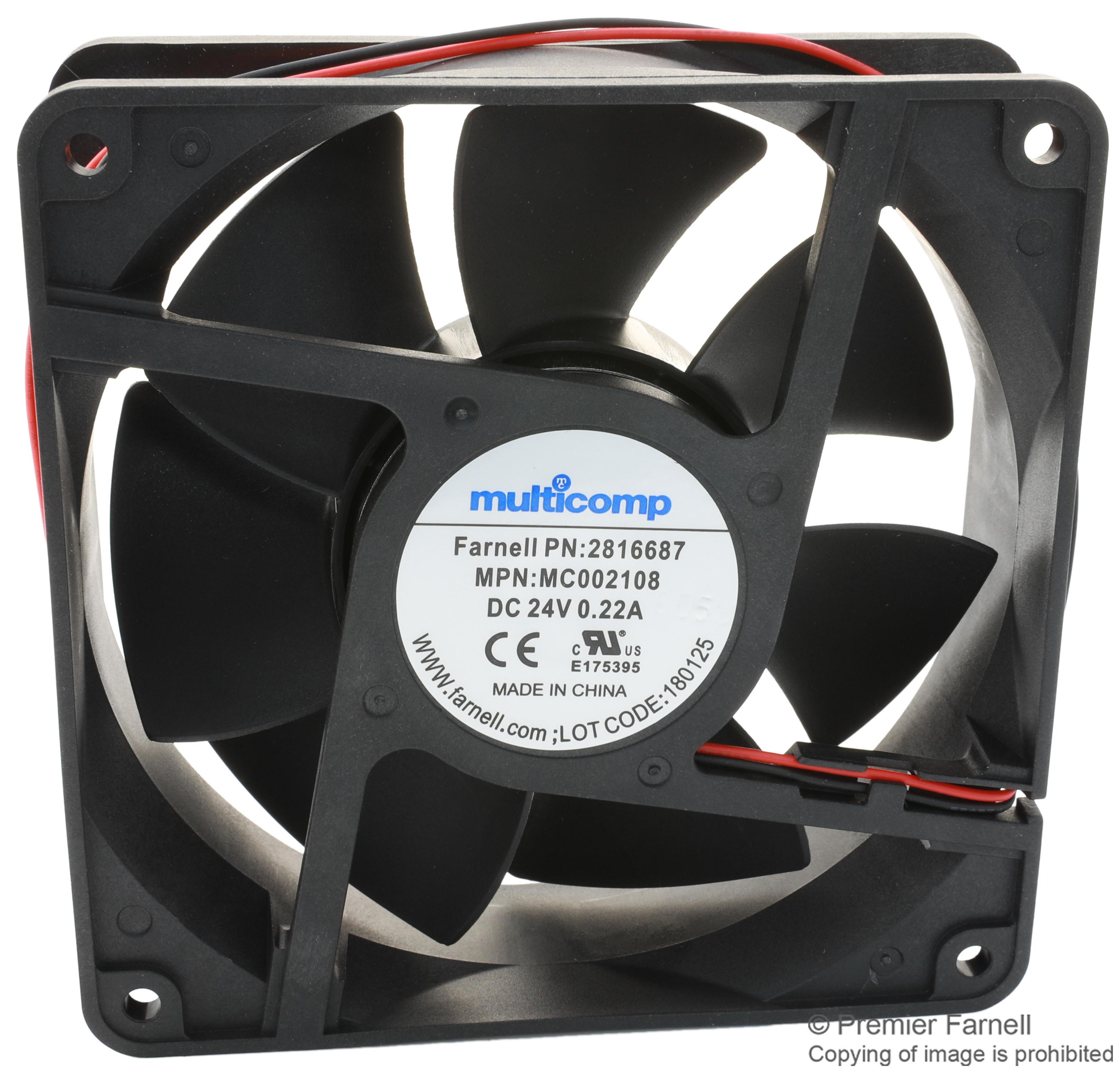 MC002108 AXIAL FAN, 120MM, 24VDC, 115.42CFM MULTICOMP PRO