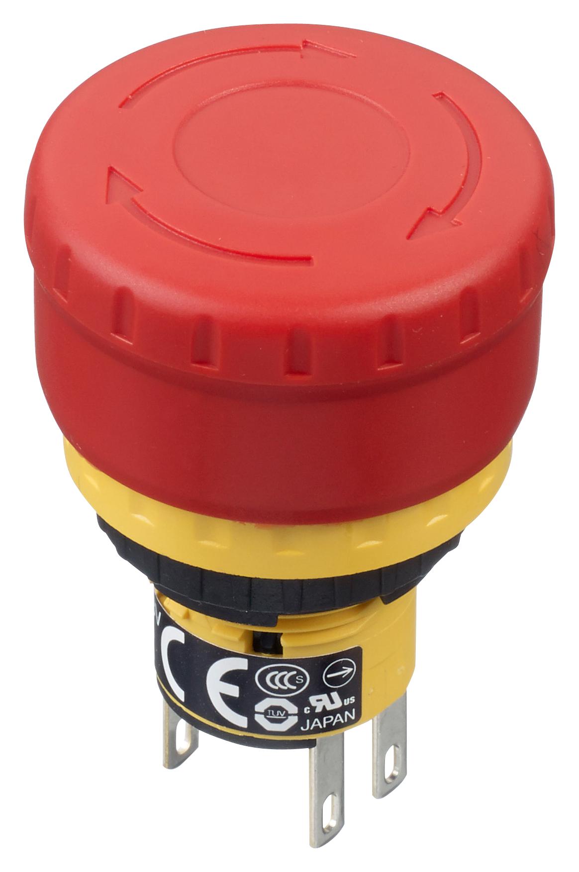 XA1E-BV3U02TR E-STOP PB SW, DPST-NC, 3A, 250V, QC IDEC