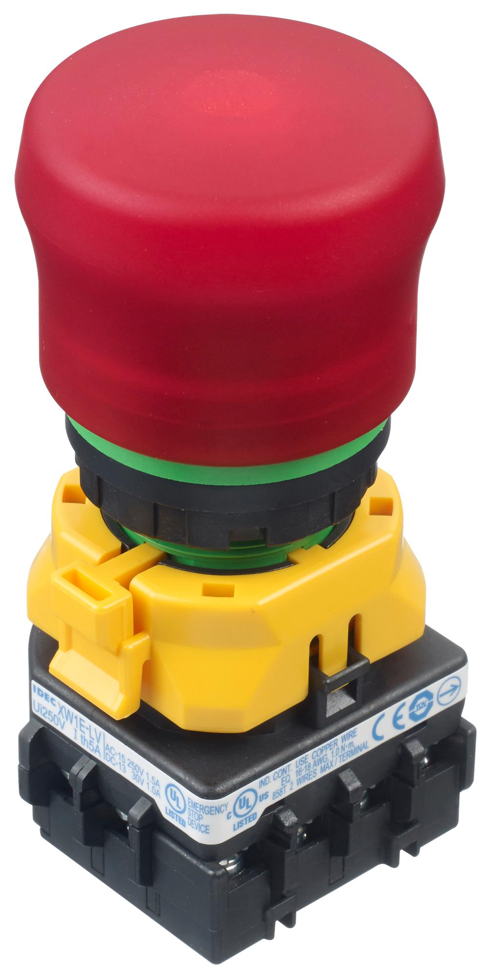 XW1E-LV4TG13Q4MFR E-STOP PB SW, 3PST-NC, SPST-NO, 5A, 125V IDEC