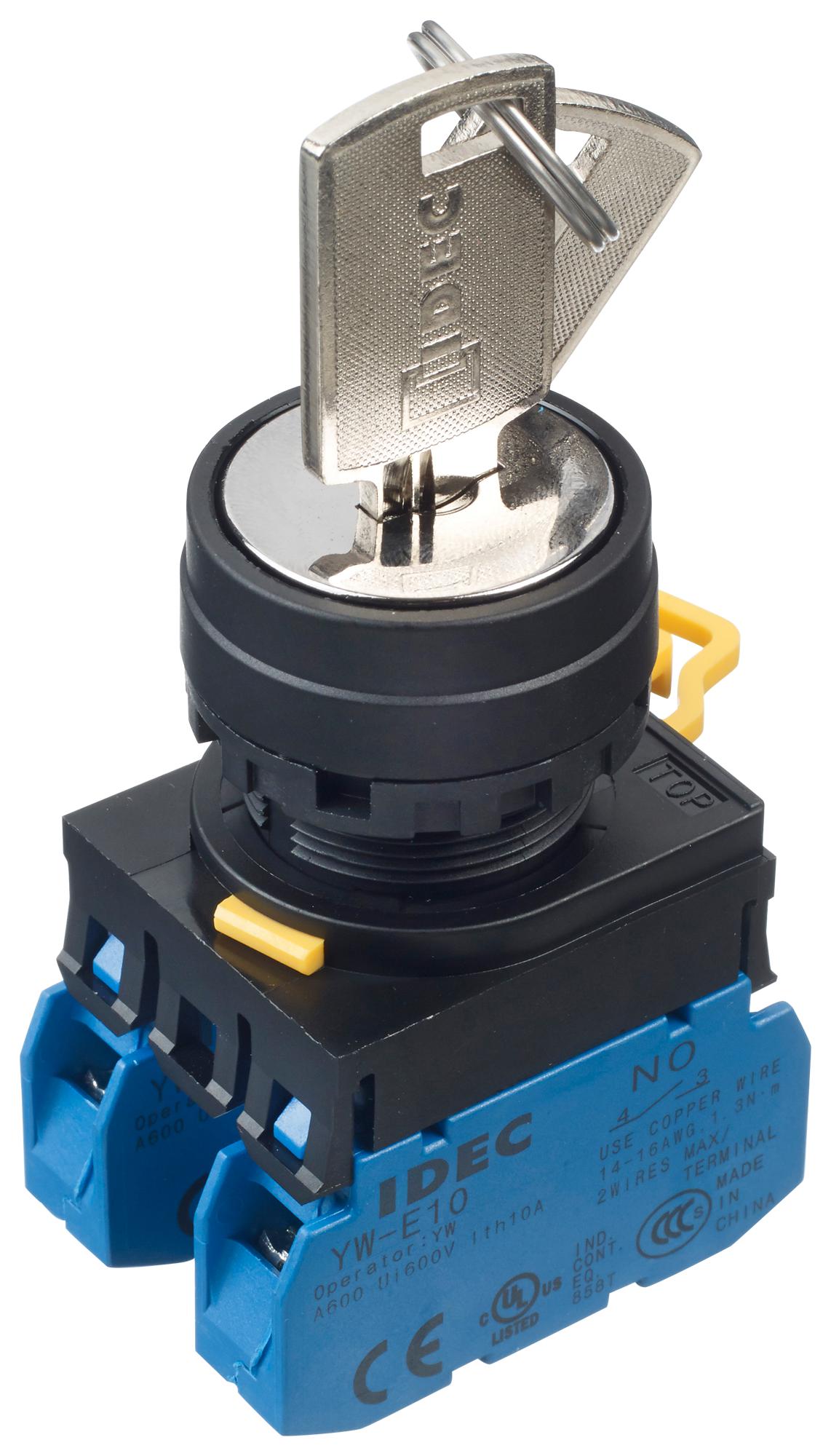 YW1K-33DE20 KEYLOCK SW, DPST-NO, 3 POS, 10A, 600VAC IDEC