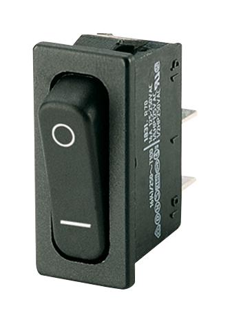 01831.1107-02 ROCKER SWITCH, SPST, 10A, 250VAC, BLACK MARQUARDT