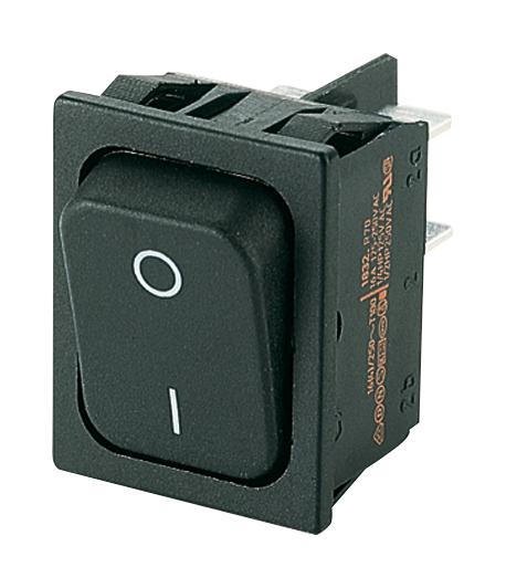 01832.3602-02 ROCKER SWITCH, DPST, 20A, 250VAC, BLACK MARQUARDT