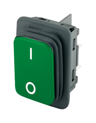 01932.3118-02 ROCKER SWITCH, DPST, 20A, 250V, BLK/GRN MARQUARDT