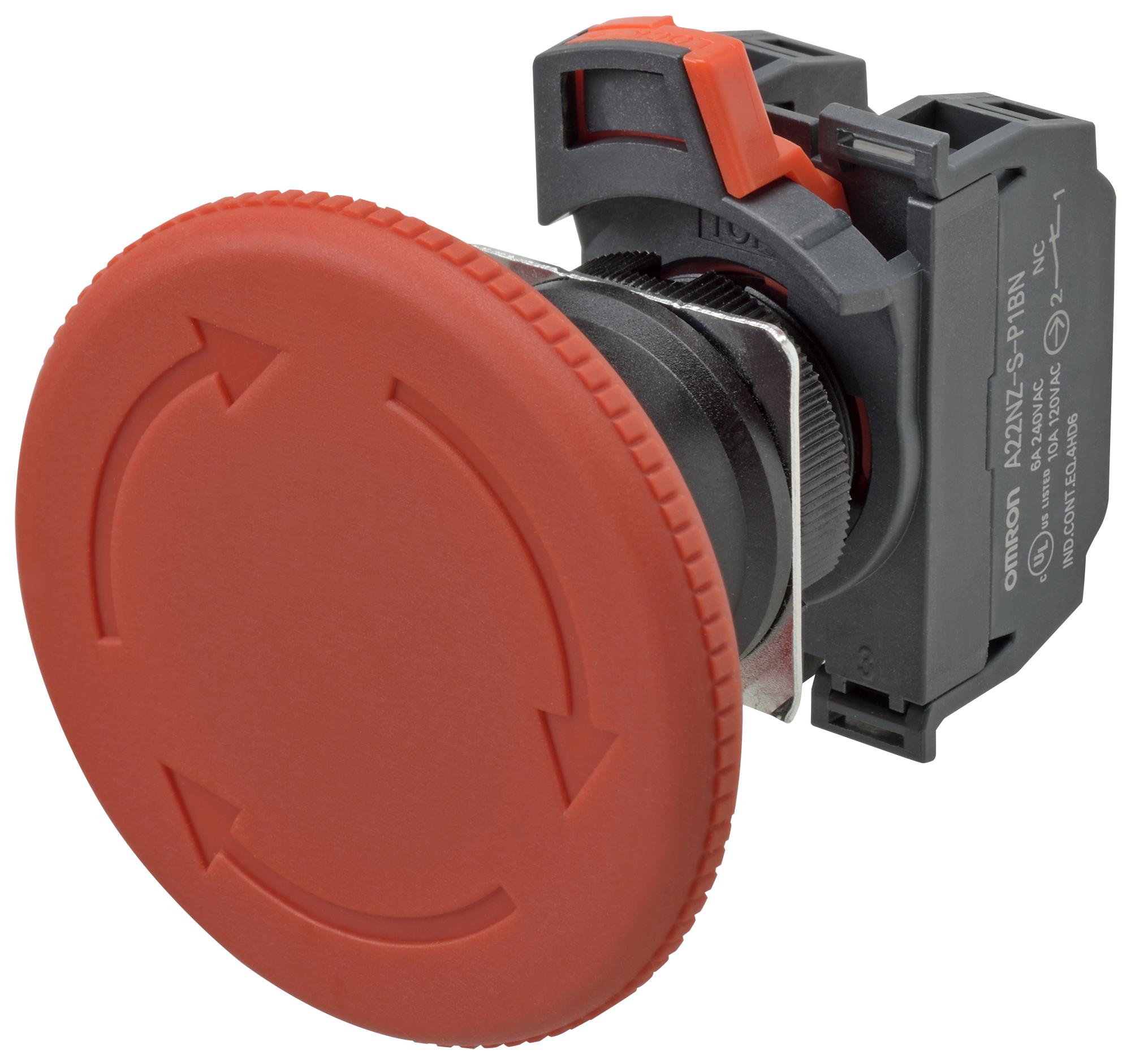 A22NE-L-P202-N E-STOP PB SWITCH, DPST-NC, 10A, 120VAC OMRON