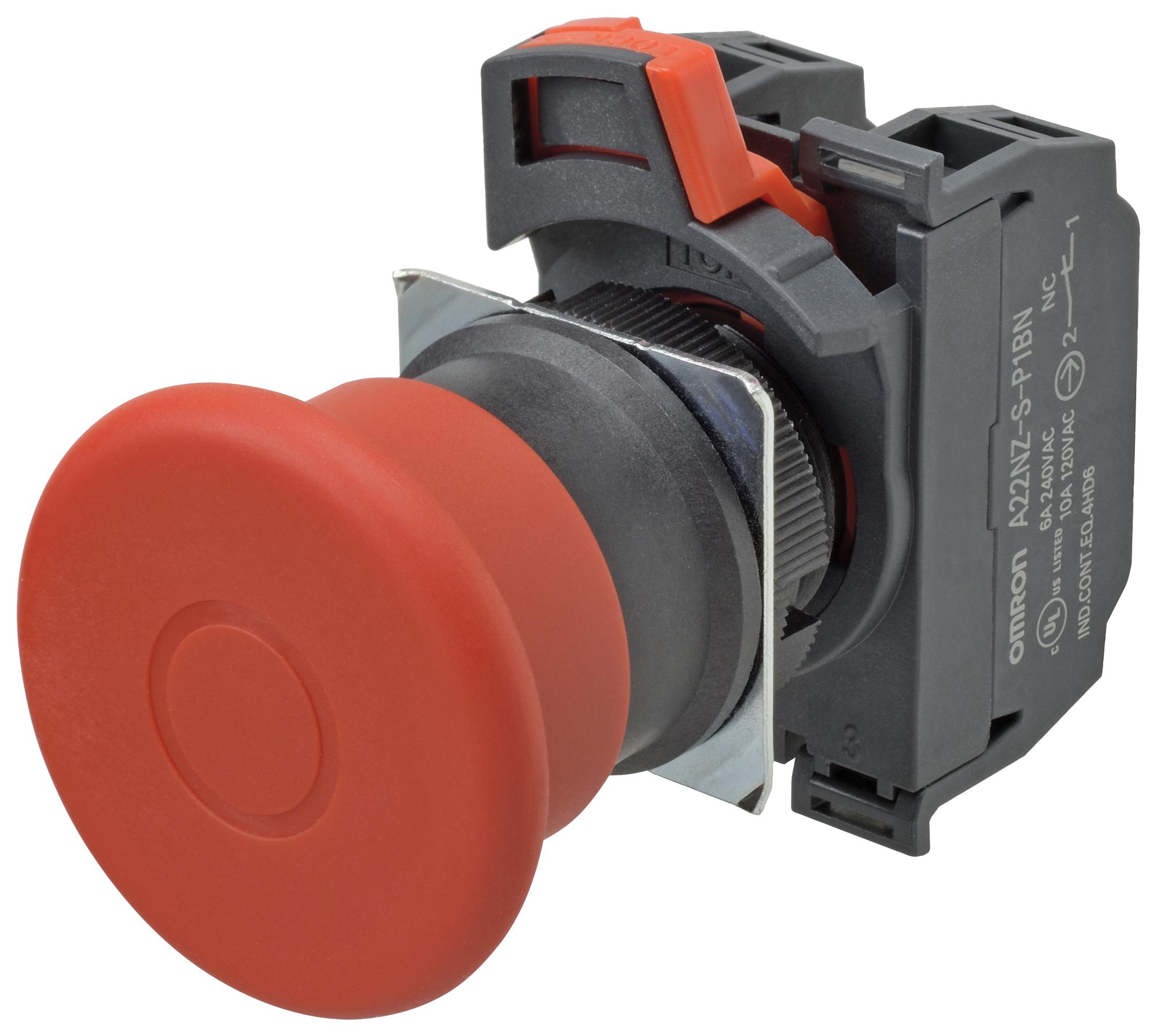 A22NE-MP-P202-N E-STOP PB SWITCH, DPST-NC, 10A, 120VAC OMRON