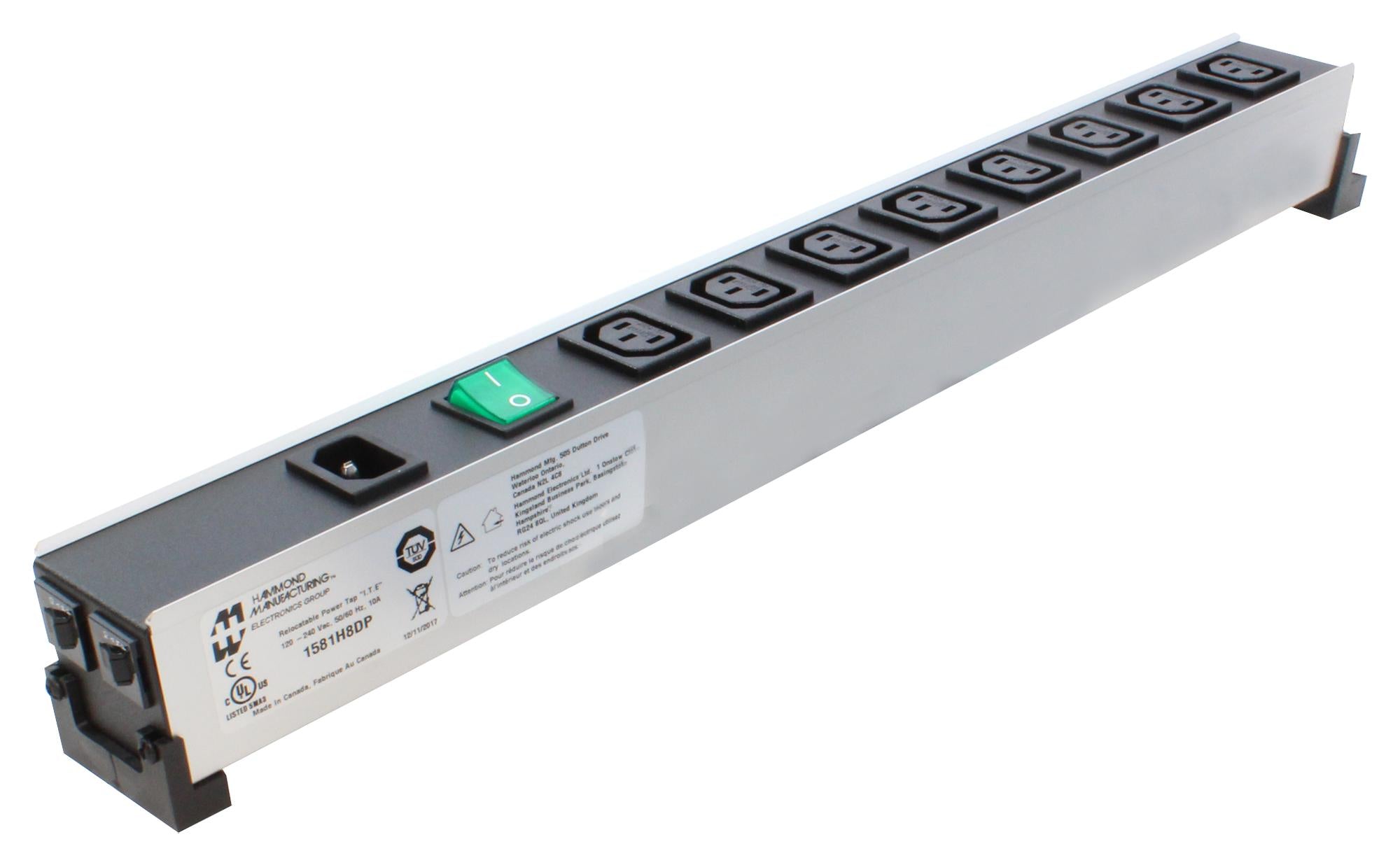 1581H8DP POWER BLOCK, 8 OUTLET, 10A, 240VAC HAMMOND