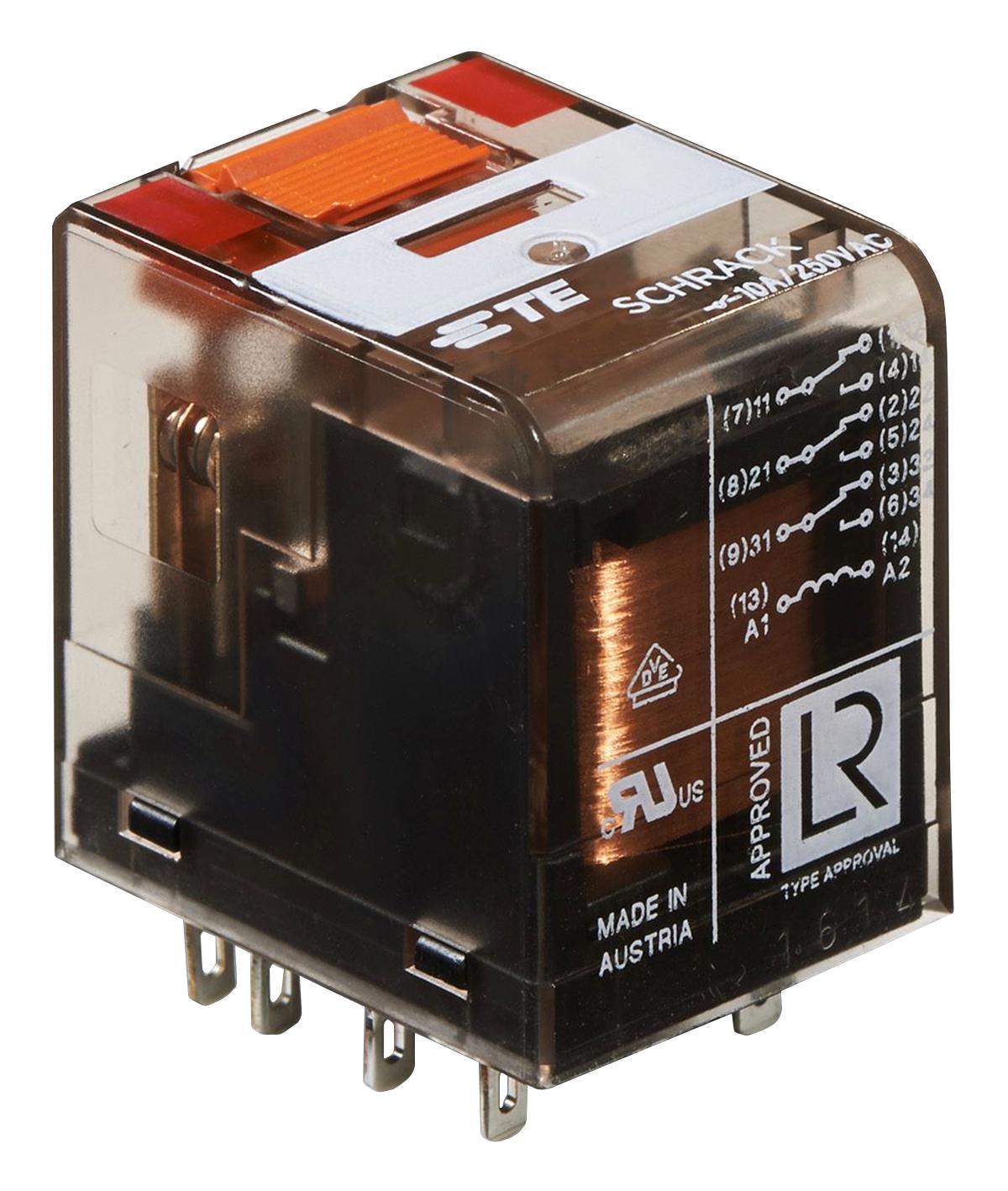 PT370524. POWER RELAY, 3PDT, 10A, 240VAC, SOCKET SCHRACK - TE CONNECTIVITY