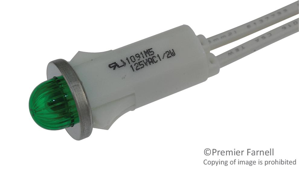 1091M5-125VAC PANEL INDICATOR, GREEN, 125V, 12.7MM VCC (VISUAL COMMUNICATIONS COMPANY)