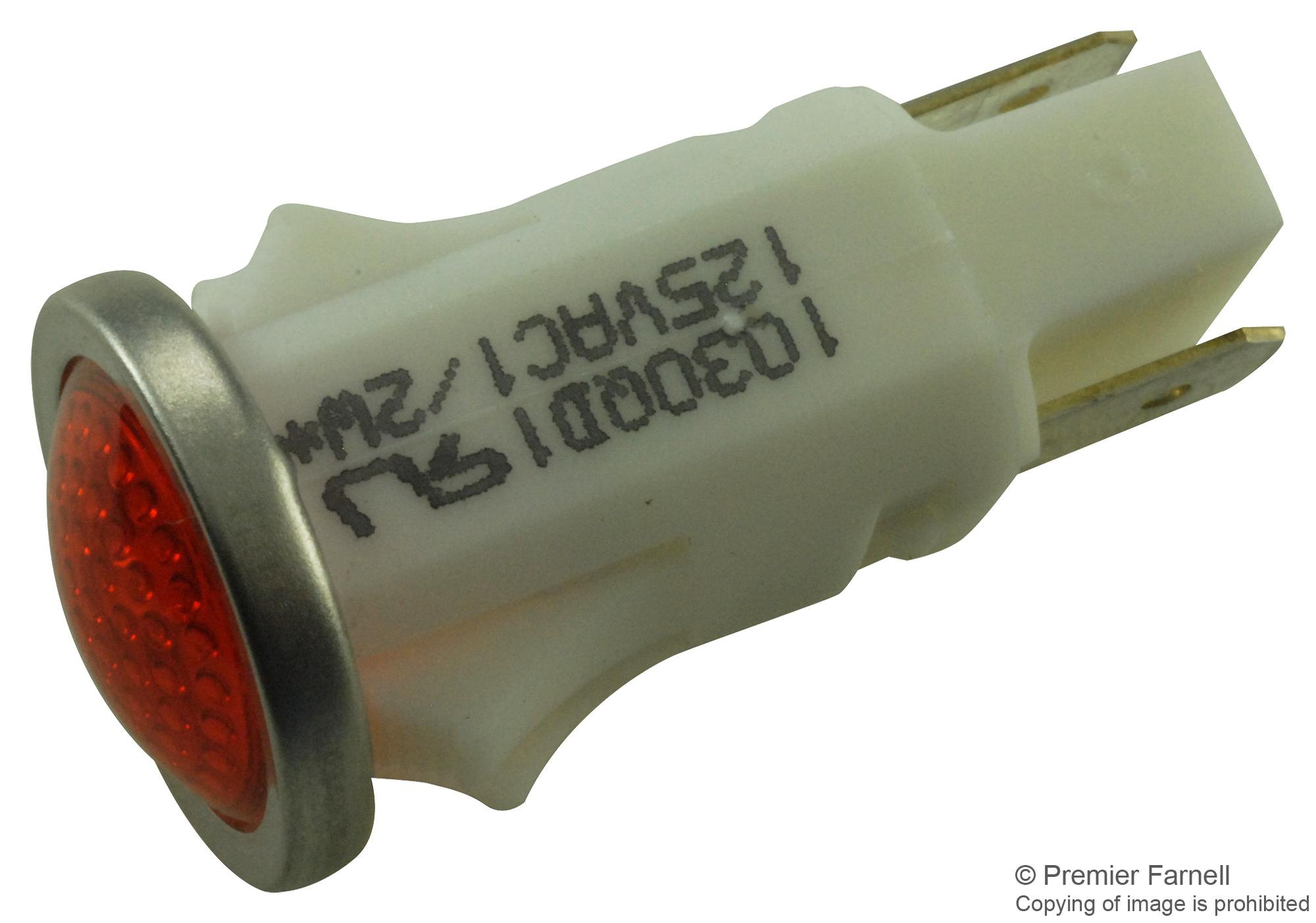 1030QD1 NEON INDICATOR, RED, 12.7MM, QC VCC (VISUAL COMMUNICATIONS COMPANY)