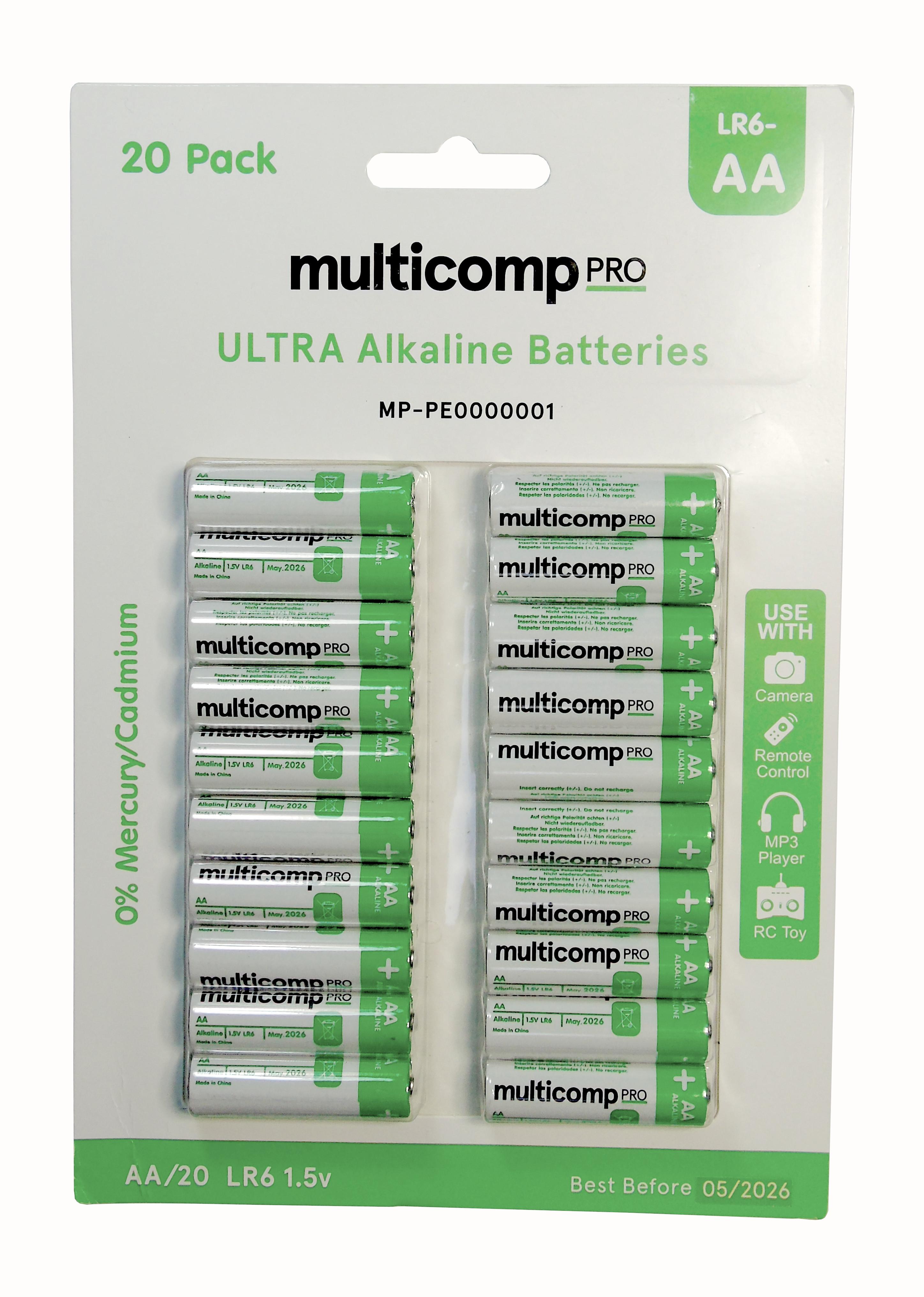 MP-PE000001 BATTERY, NON RECHARGEABLE, 1.5V, AA,PK20 MULTICOMP PRO