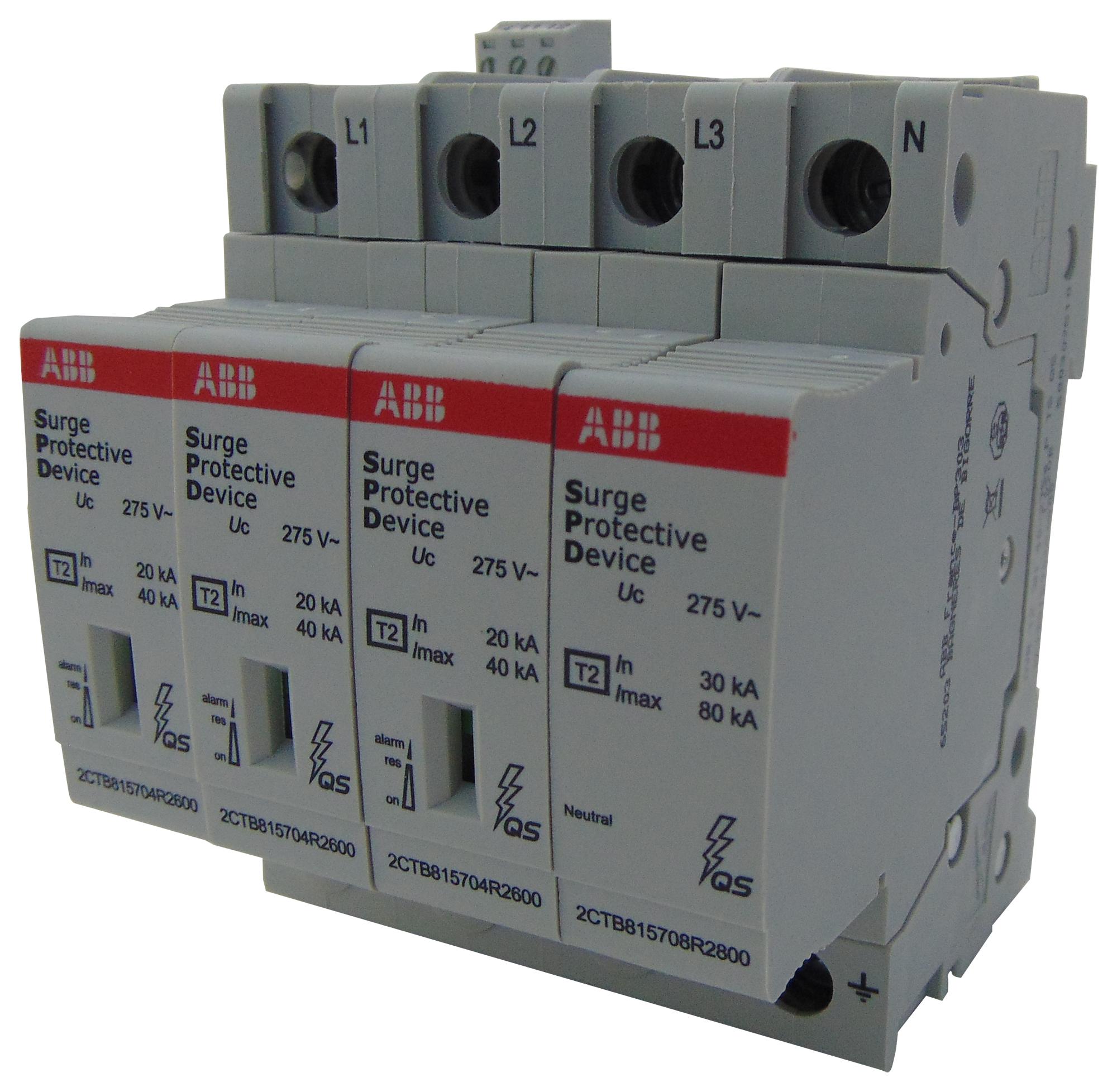 OVR T2 3N 40-275S P TS QS MAINS SURGE PROTECTOR, 275VAC, DIN RAIL ABB - SOULE