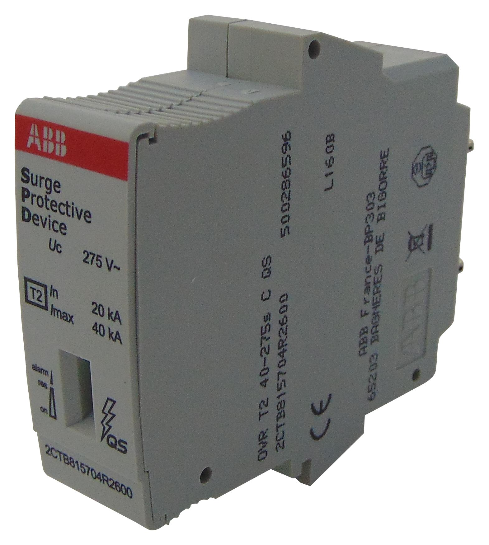 OVR T2 40-275S C QS MAINS SURGE PROTECTOR, 275VAC, DIN RAIL ABB - SOULE