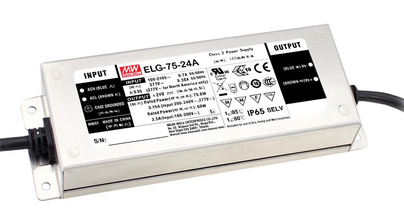 ELG-75-24A-3Y LED DRIVER PSU, AC-DC, 24V, 3.15A MEAN WELL