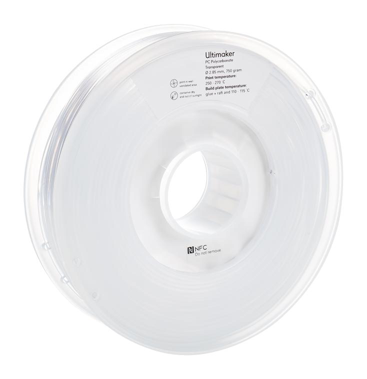 1640 3D PRINTER FILAMENT, PC, 2.85MM, CLEAR ULTIMAKER