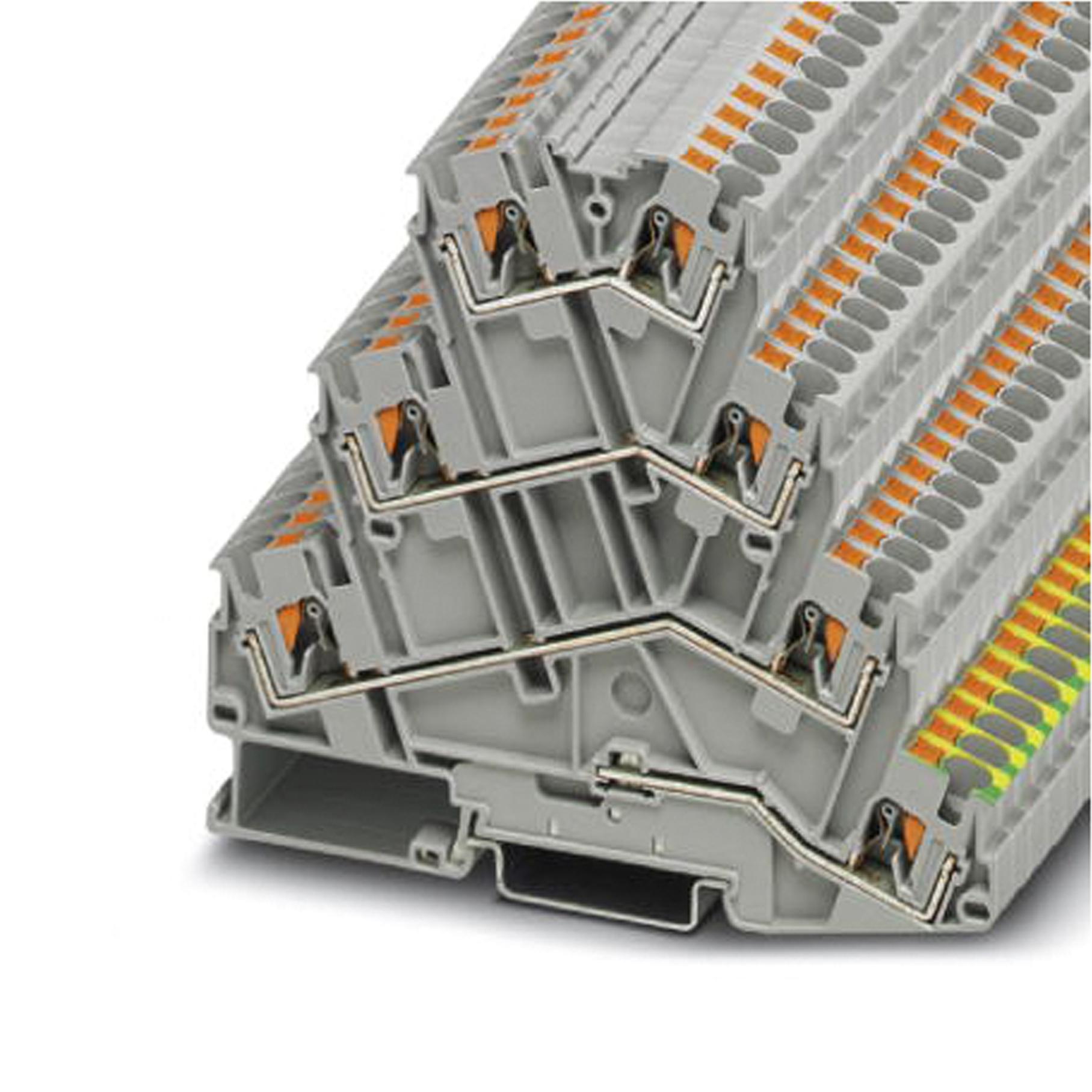 PT 4-PE/3L DINRAIL TERMINAL BLOCK, 7WAY, 10AWG, GRY PHOENIX CONTACT
