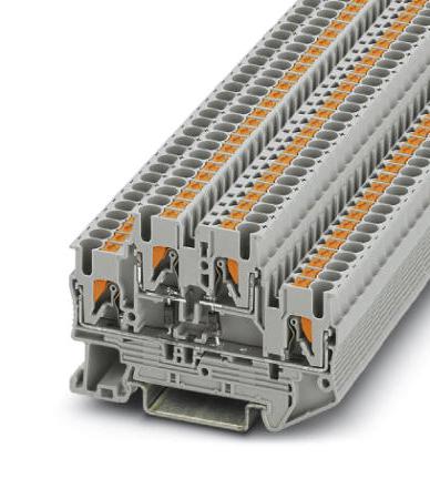 PTTB 2,5-2DIO/U-OL/U-OR DINRAIL TERMINAL BLOCK, 4WAY, 12AWG, GRY PHOENIX CONTACT