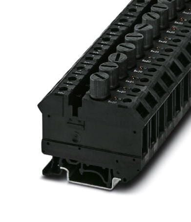 UK 10-DREHSILED 60 (5X20) FUSE MODULAR TB, 2WAY, 6AWG, BLACK PHOENIX CONTACT