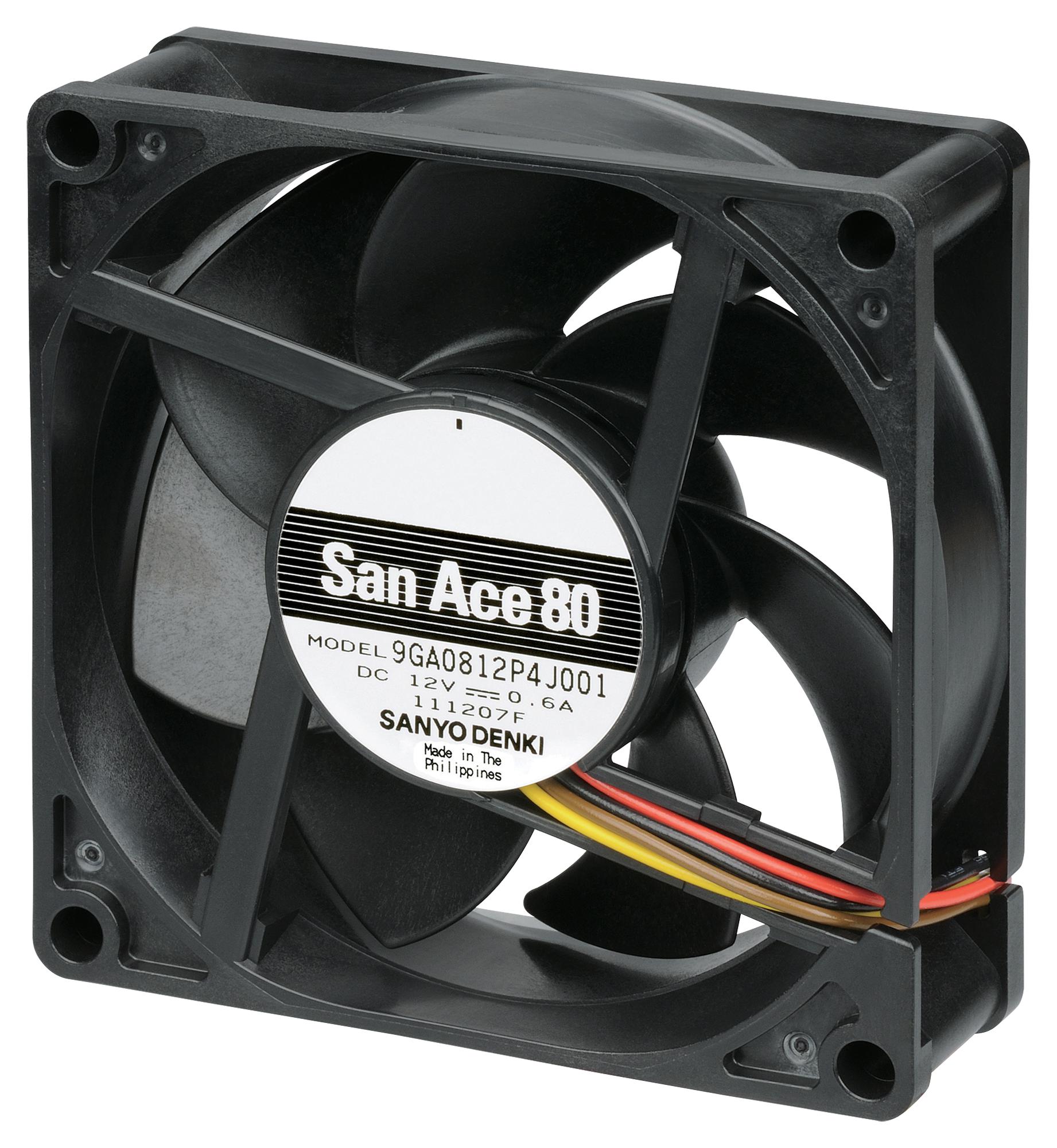 9GA0824P4H001 DC AXIAL FAN, 51.5CU.FT/MIN, BALL, 80MM SANYO DENKI